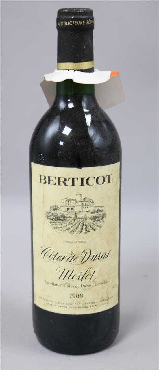 Thirty seven bottles of Berticot Cotes de Duras Merlot, 1985(35) & 1986(2).